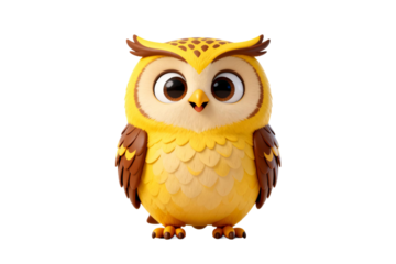 Cute 3D Yellow Owl Character Illustration