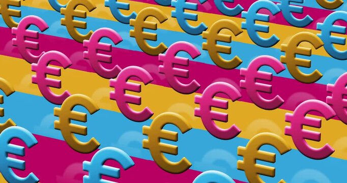 Euro EUR currency EU money multiple 3d symbol looped and seamless object pattern animation