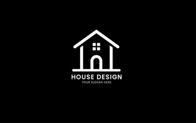 Minimalist-outline, modern and professional aesthetic, house design , balanced proportions, flat and vector style, scalable icon, white logo, black background
