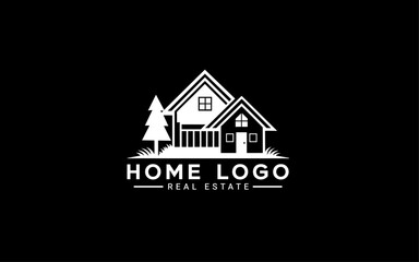 Modern and professional logo, house design , balance, flat design, vector, scalable icon, white logo , black background