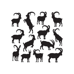 Ibex Silhouettes Collection,Ibex Silhouettes,Vector Ibex Silhouettes,Mountain Goat Silhouettes,ibex vector