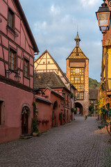 Obraz premium France, the Dolder Tower in Riquewihr. A romantic village near Colmar.