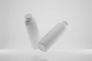 Minimal reusable water bottles mockup on glossy background, 3d rendering.