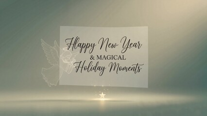 Christmas composition with a floating transparent vellum sheet featuring holiday wishes and a ghostly angel figure behind it, along with a glowing Christmas star