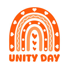 Unity Day boho rainbow illustration symbolizing unity, kindness, and acceptance. Concept design promoting bullying prevention, inclusion, empathy, education, and social awareness. Vector illustration.