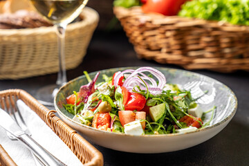 Mediterranean vegetable salad with feta and olive