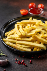 Golden crispy french fry with tomato sauce