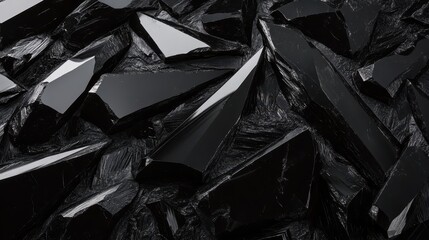 Scattered unpolished obsidian shards with sharp edges forming a dark textured background