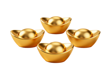 Four Golden Ingot Ornaments for Fortune and Luck