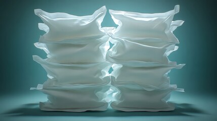 Stack of empty sterile saline solution bags prepared for medical use