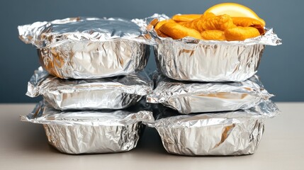 Stacks of foil packaged emergency food rations ready for distribution and consumption