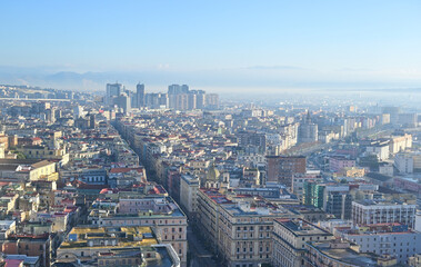 Obraz premium Panoramic view over Naples and harbour with Vesuvius in Naples, Italy.