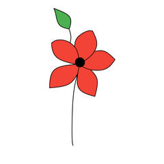 Single red flower with green leaf