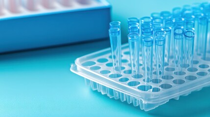 Sterile pipette tips arranged neatly on a laboratory tray
