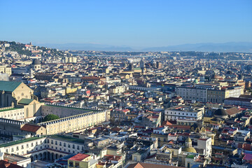 Obraz premium Panoramic view over Naples and harbour with Vesuvius in Naples, Italy.