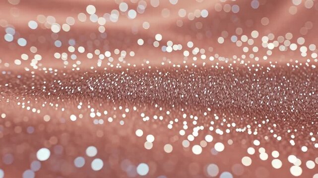 Macro view of rose gold glitter surface with shallow depth of field. Abstract sparkling luxury texture background for holiday or fashion design.