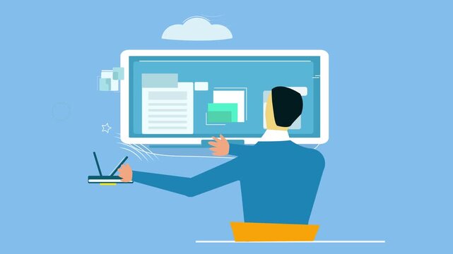 Internet connection system interrupted solution service center, continue internet connection and download file concept, animation video