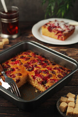 A cranberry pie, freshly backed and ready to be served	