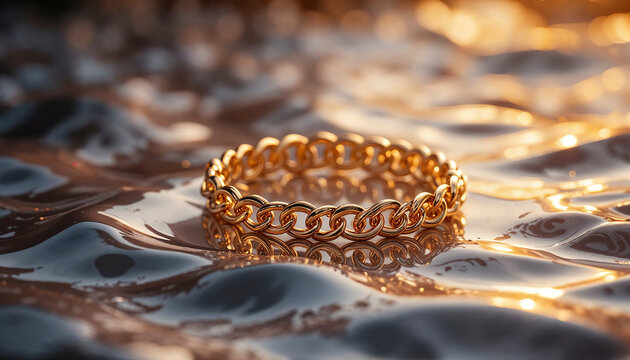 Luxurious Gold Chain Bracelet on Abstract Liquid Surface