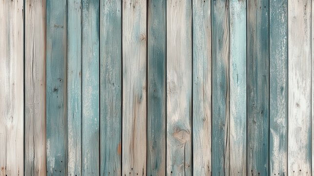Sun bleached wooden planks of a derelict shed weathered with blue and gray tones