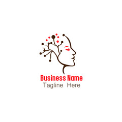 Elegant Female Profile with Organic Brain Structure Logo