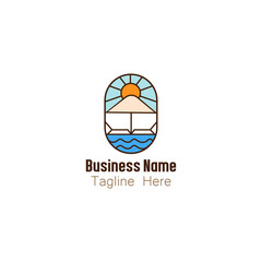 Minimalist Beach Vacation Logo with Sun and Umbrella