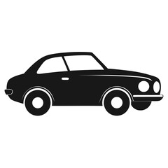A simple black silhouette of a vintage two-door coupe car is depicted against a white background, showcasing its iconic design.