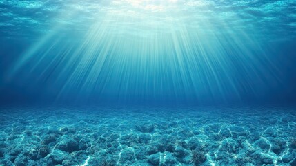 Underwater scene showing ocean waves and sun rays