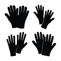 Black silhouette of safety and protective gloves icon set.