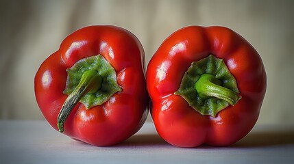 Two Red Bell Peppers Displaying Freshness and Smooth Texture