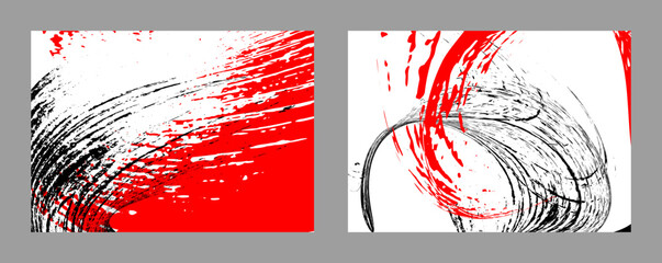 Strokes of black and red paint on a white background. Set of two templates. Graffiti element. Design template for the design of banners