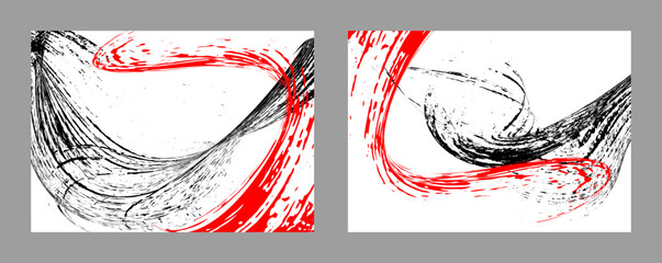 Strokes of black and red paint on a white background. Set of two templates. Graffiti element. Design template for the design of banners, posters, booklets, covers