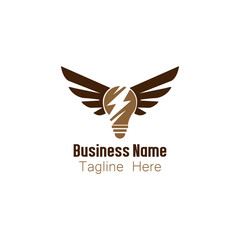 Winged Lightbulb Logo with Lightning Bolt