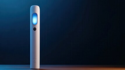 White Handheld Temperature Scanner Device With Glowing Screen