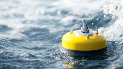 Yellow Wave Energy Buoy Floating on Ocean Surface