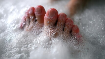 Relaxing Spa Experience with Bubbles Surrounding Bare Feet in a Calming Setting