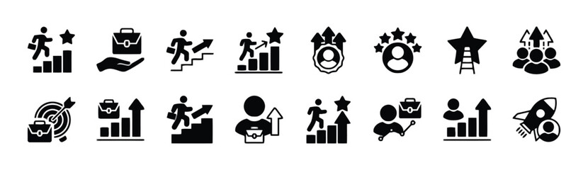 Career ladder and business success icons set including goal achievement and growth
