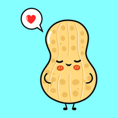 Cute peanut character feeling love and happiness concept