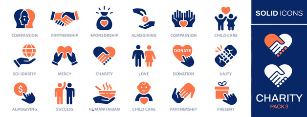 Charity pack 3 a collection of solid icon designs perfect for humanitarian compassion donation partnership and more elements
