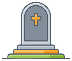 Obraz premium Cartoon gravestone with cross, memorial stone, graveyard, remembrance, tombstone graphic
