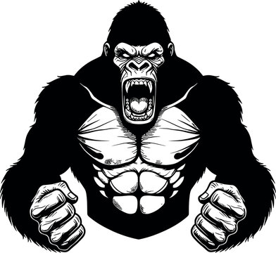 Black and white angry gorilla muscular silverback mascot vector for apps and websites