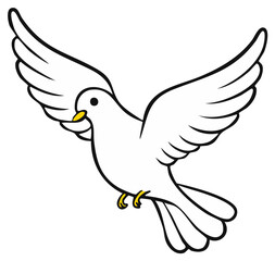 Obraz premium Stylized White Dove Flying with Wings Spread and Yellow Accents