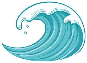 Large curling ocean wave with a foamy crest in a dynamic Japanese cartoon style
