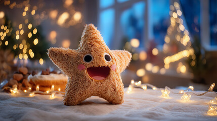 Cheerful Christmas star decoration with glowing lights