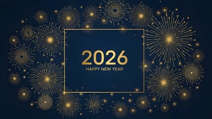 Happy new year 2026 celebration with fireworks and golden number display