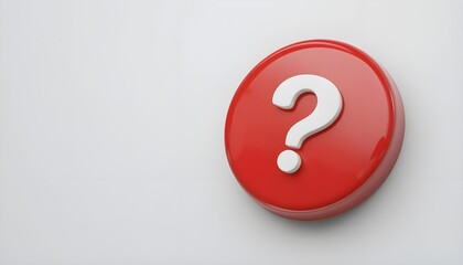 3d question mark icon on red round button or badge.3d rendering.Isolated on white background.

