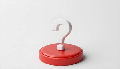 3d question mark icon on red round button or badge.3d rendering.Isolated on white background.

