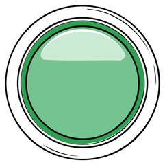 Cartoon Style Green Circle Button with Glossy Effect and White Outline