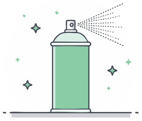 Green aerosol spray can with spray effect and decorative star icons