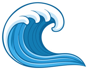 Naklejka premium Stylized blue ocean wave with white foam crests in a graphic art style